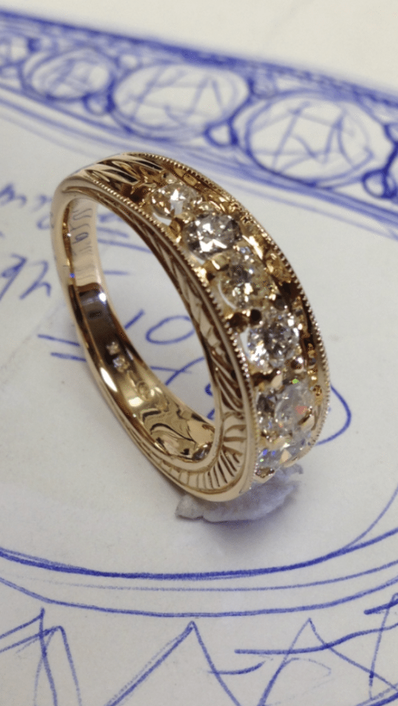 14 Kt yellow gold custom designed diamond ring