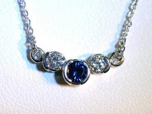 Spphire and Diamond partial Bezel pendant