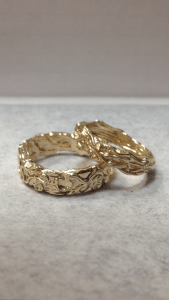 14 Kt yellow gold exculsive from our wired collection fancy textured bands