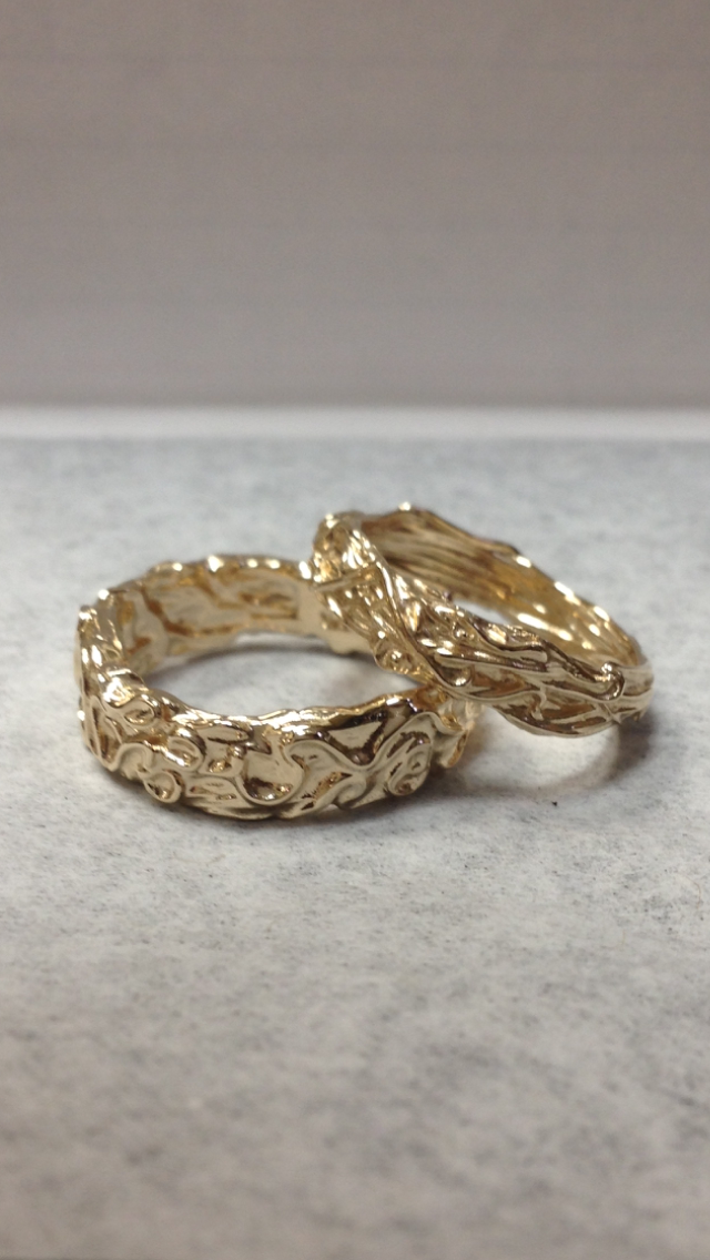 14 Kt yellow gold exculsive from our wired collection fancy textured bands