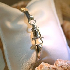custom designed Sterling silver Buglite light house bracelet with changeable tops