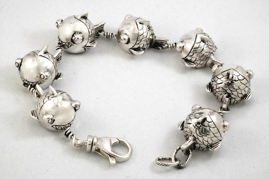 Fish Frenzy custom designed whimsical fun fish bracelet in sterling silver