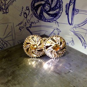 custom 14Kt Yellow gold and yellow sapphire and diamond cufflinks