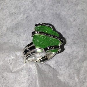 custom sterling silver green sea glass ring