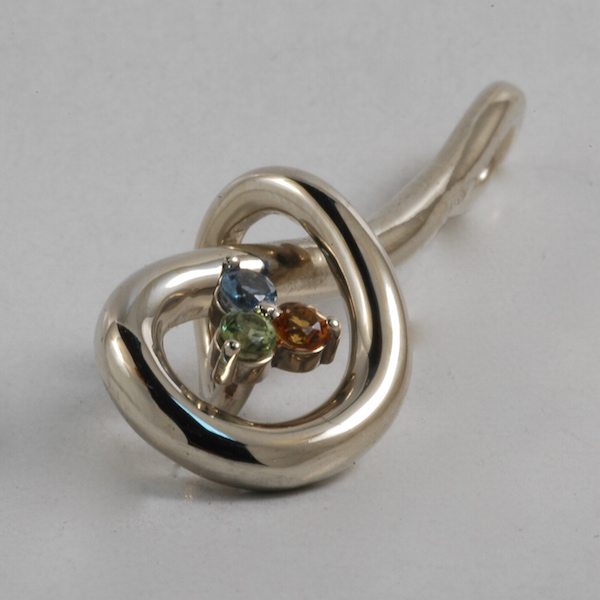 custom 14 Kt white gold italian love knot birthstone pendant