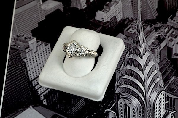 art deco custom ring 14 Kt white gold diamond ring