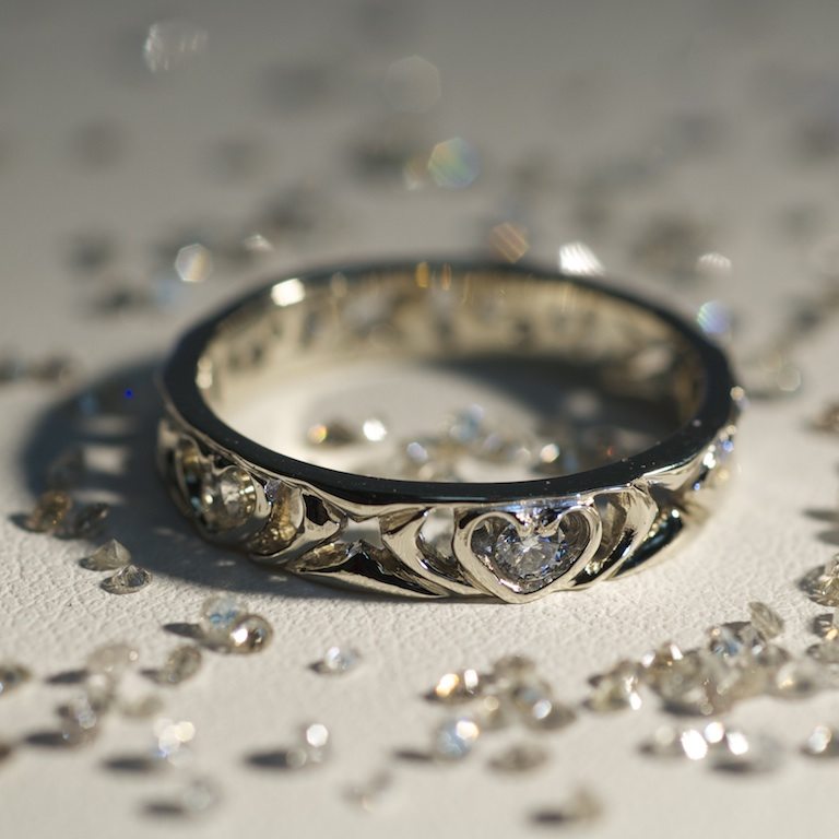 custom diamond wedding band in 14Kt white gold