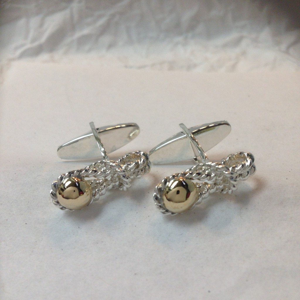 custom sterling silver and 14Kt yellow gold Plymouth Knot cufflinks