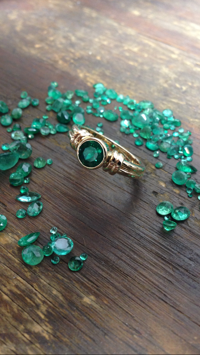 14 Kt yellow gold custom emerald bezel style ring