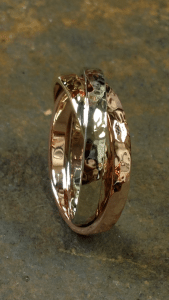custom 14 kt tri-color hammered designed ring