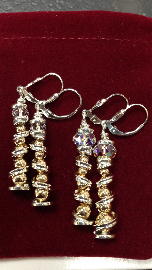 Custom 14Kt yellow gold and Sterling Silver lighthouse drop earrings