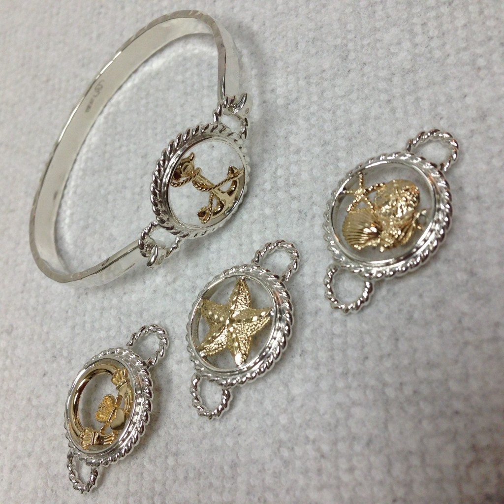 14 Kt and Sterling silver custom bracelet nautical collection bracelet tops