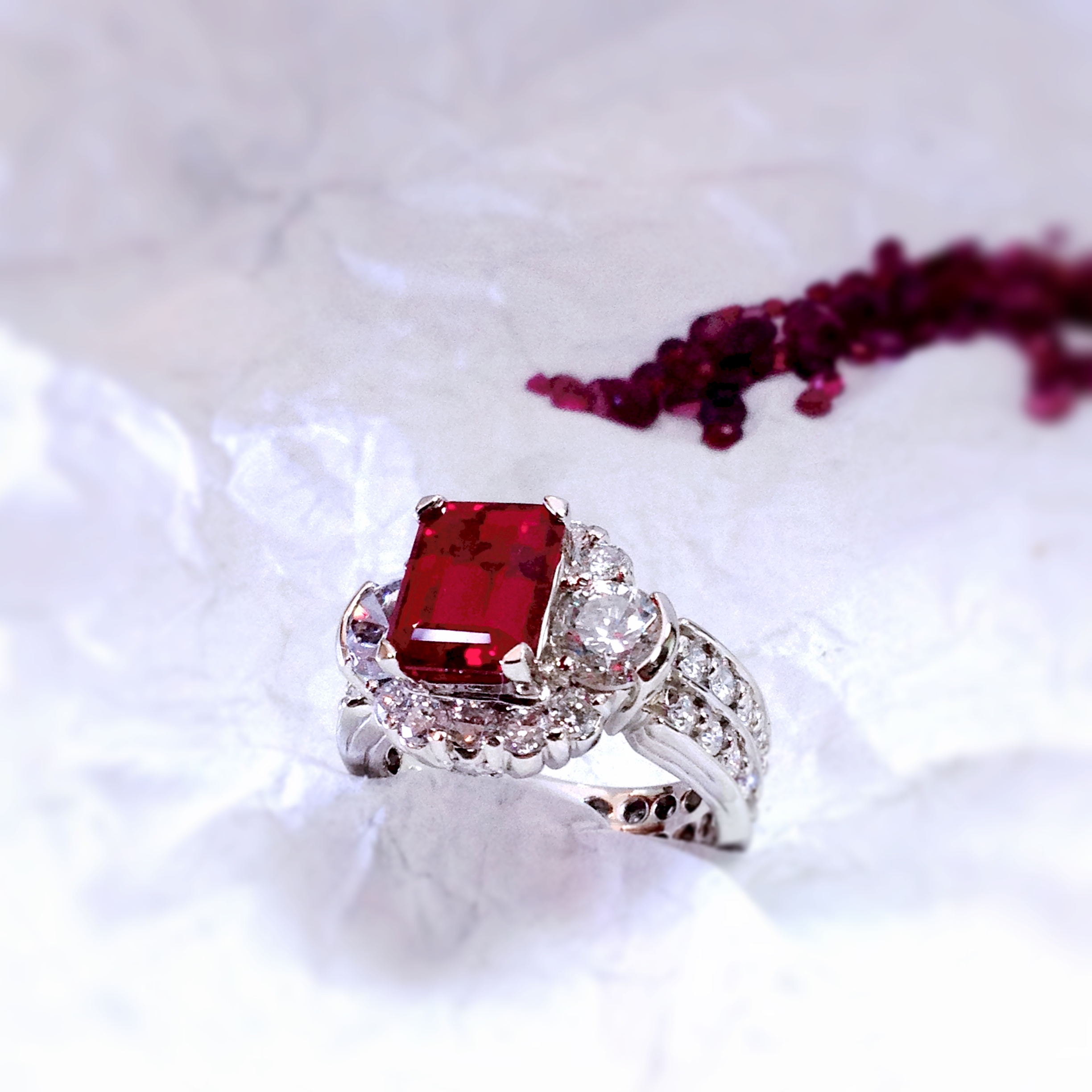 Custom Designed Ruby and Diamond Emerald Cut Ring