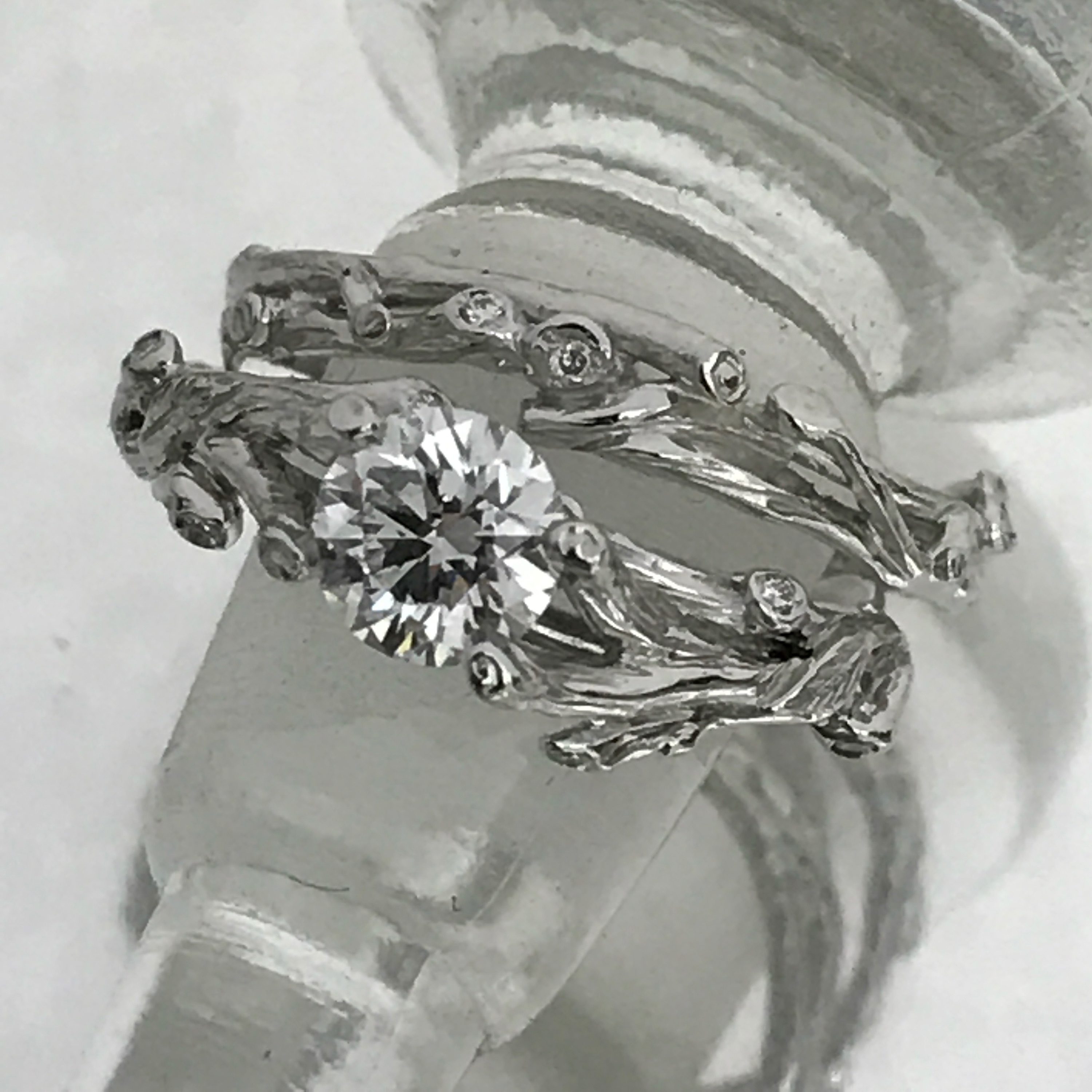 14 KT White Gold Organic Inspires Custom Designed 
One Of A Kind Diamond Engagement  and Wedding Ring