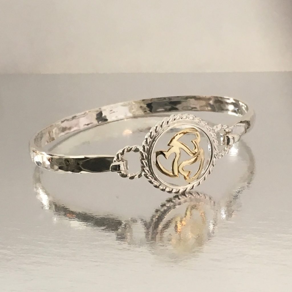 14 Kt Yellow Gold And Sterling Silver  "Circle of Hearts" Custom Bracelet Top For Our Exclusive Plymouth Knot Jewelry Collection