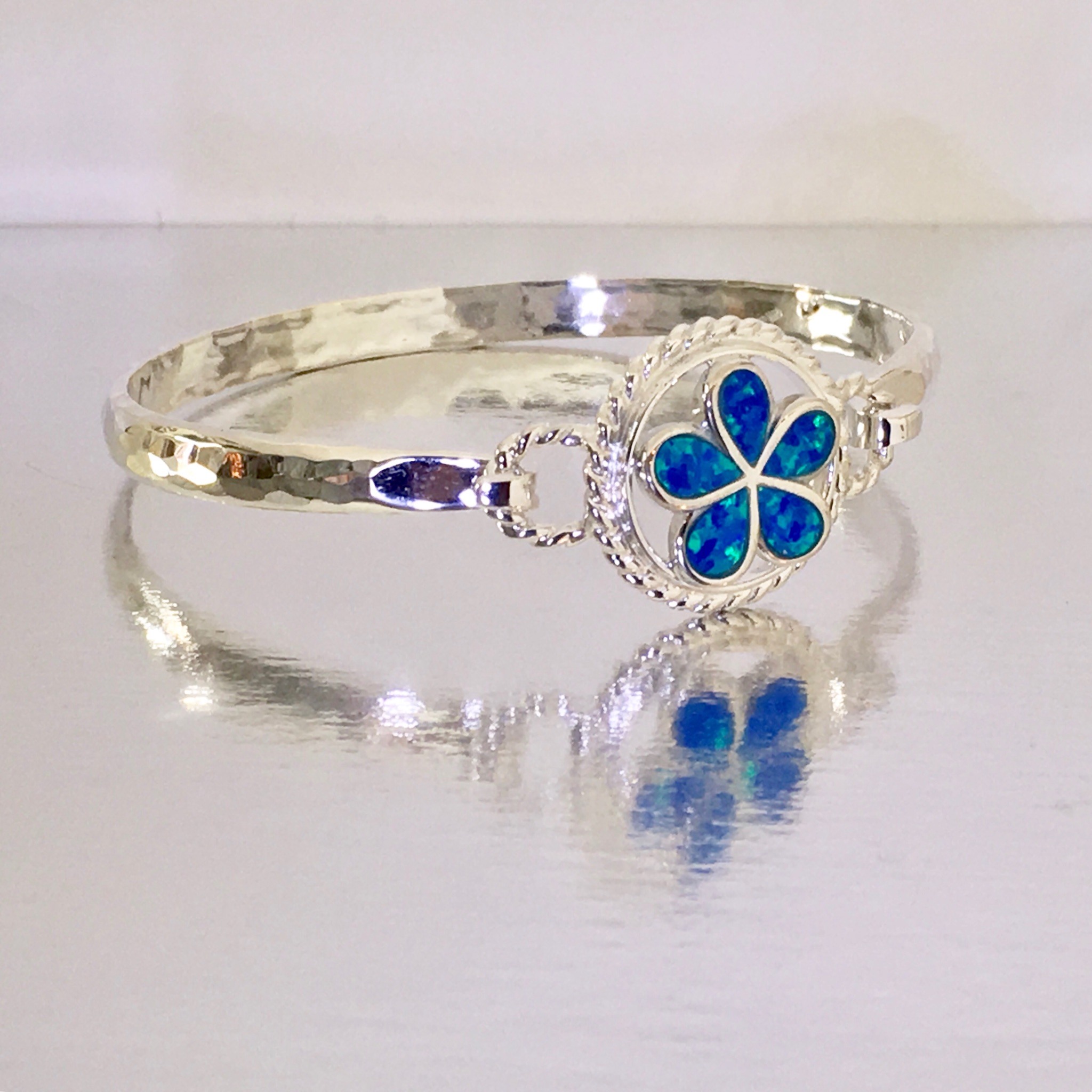 Sterling Silver  And Inlay Custom Floral Bracelet Top For Our Exclusive Plymouth Knot Jewelry Collection
