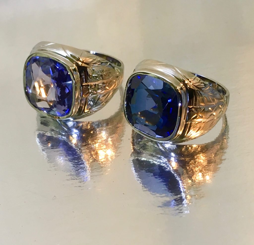 Custom Designed Vintage Heirloom  Inspired Sapphire and White Gold Ring
