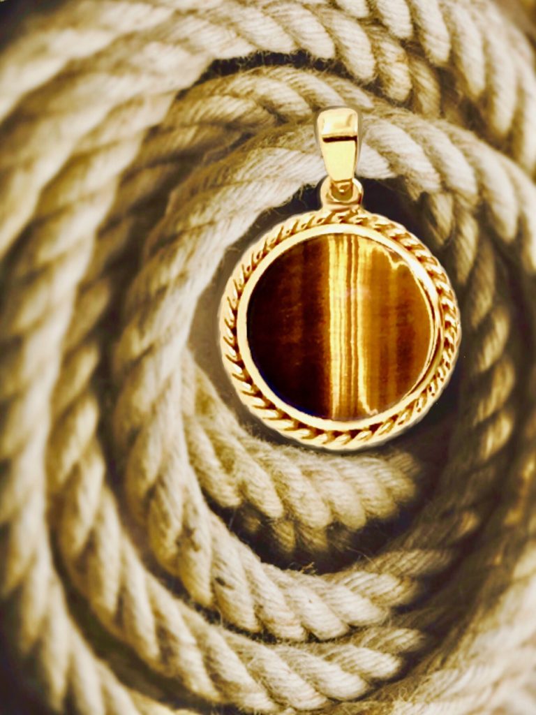 Custom.gold.rope.tigereye.bezel.pendant 14 Kt Yellow Gold Custom Designed Rope Edge Tiger Eye Pendant