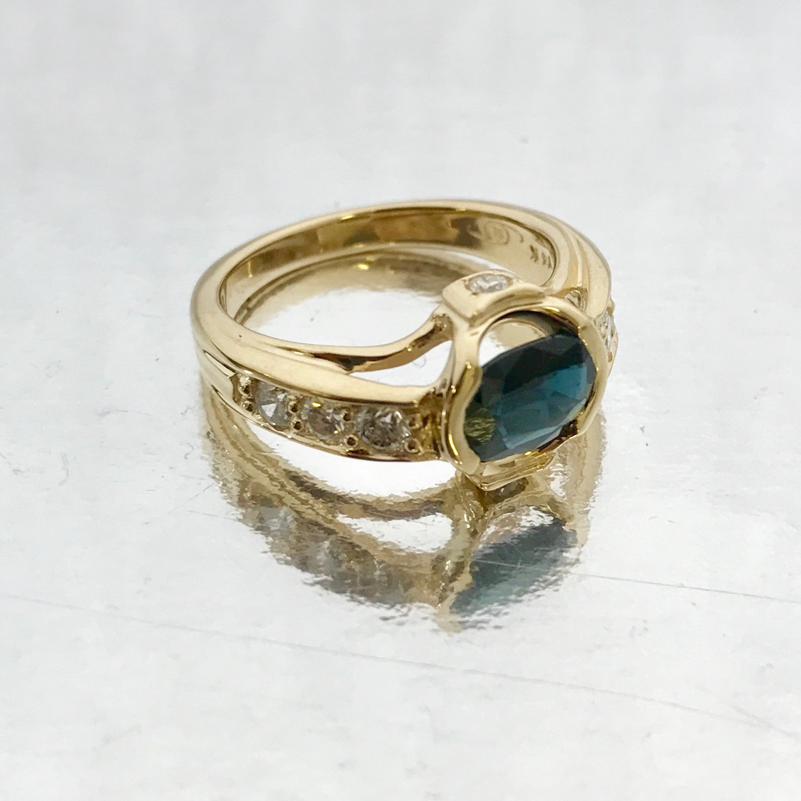 14 Kt Yellow Gold Sapphire and Diamond Custom Designed Ring