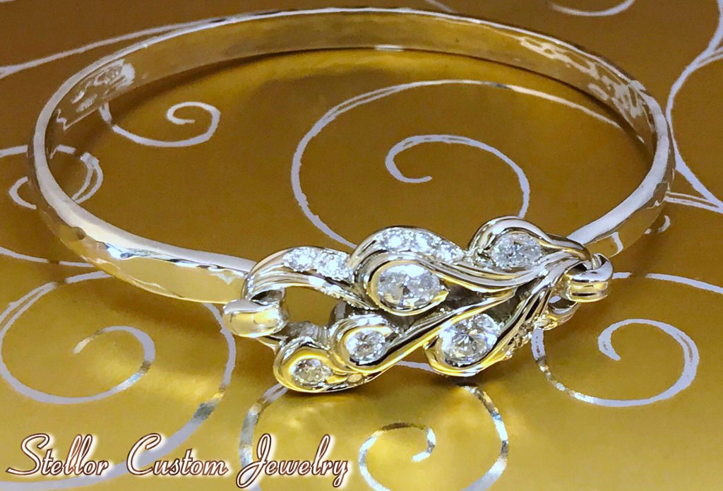 14Kt White Gold And Diamond Custom Design Interchangeable Bracelet Top With Stellor 's Exclusive Omega Base Bracelet