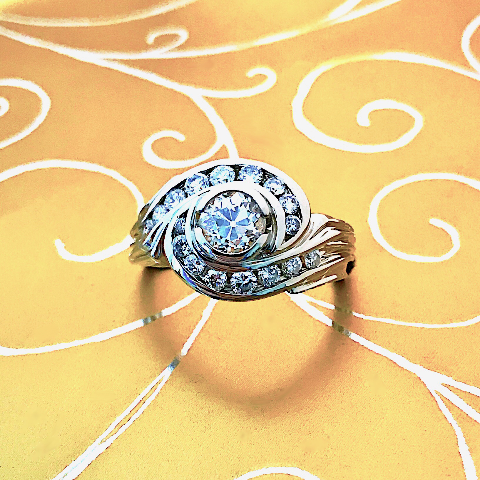 Custom Designed One Of A Kind 14 Kt White gold Partial Bezel and Channel Set Diamond Ring