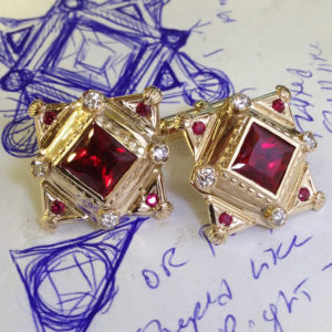 Custom 14Kt Ruby and diamond cuff links