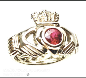 White Gold Ruby Claddagh ring