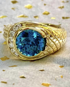 Blue Zircon And Diamond Custom Ring